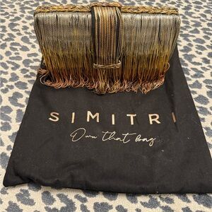 Simitri Gold and Black Fringe Clutch
